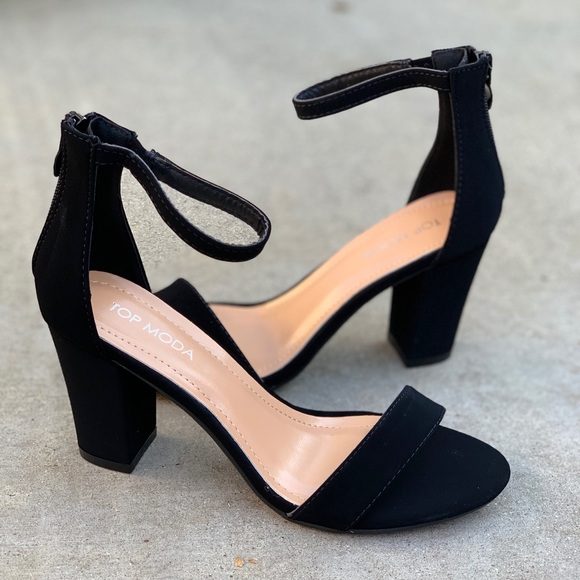 🌟Top Moda Ankle Strap Zipper 3” Heel Sandal Black - Picture 3 of 6